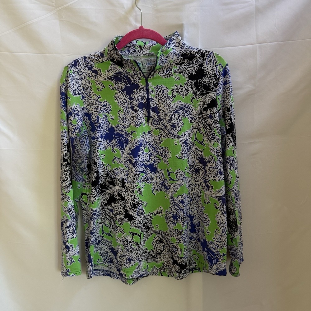 IBKUL Women's Large UPF 50+ Quarter Zip Golf Top Blue Paisley Cooling